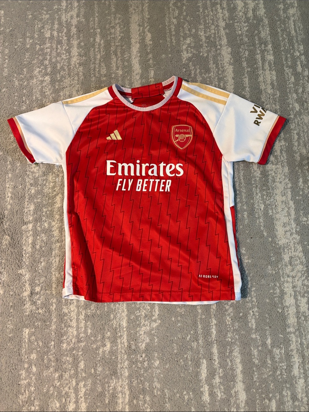 adidas Arsenal Kids Red & White Soccer Jersey 2023-2024 Declan Rice